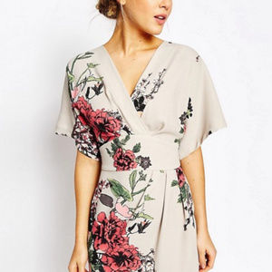 Grey Kimono-Style Floral Dress
